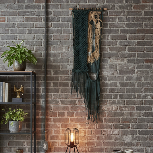 Tapiz 119 ~ La Cicatriz de la Memoria. Tapiz de macramé negro y crudo | Decoración de pared boho | Arte textil hecho a mano