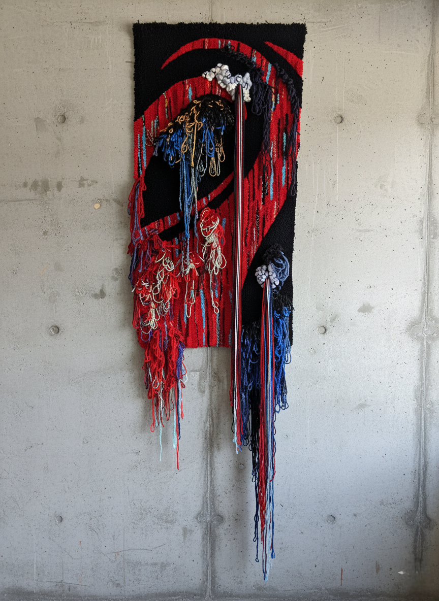 Tapiz 127 Eclipse Carmesí – Arte Textil Contemporáneo en Relieve - Abstracto