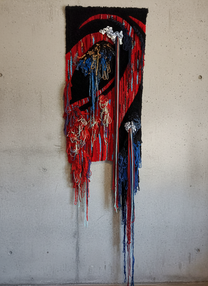 Tapiz 127 Eclipse Carmesí – Arte Textil Contemporáneo en Relieve - Abstracto