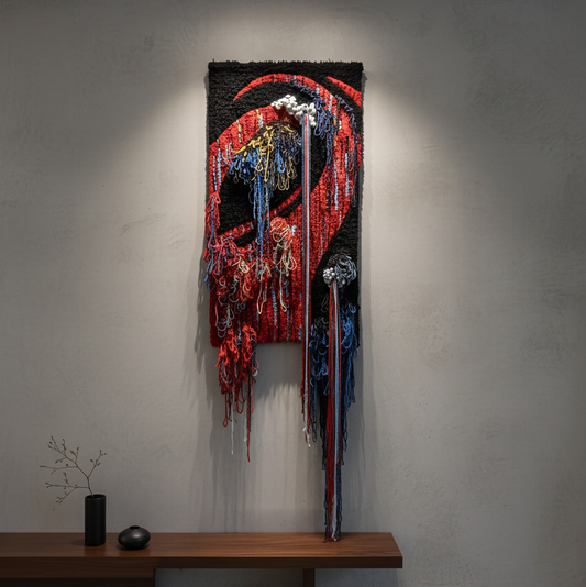 Tapiz 127 Eclipse Carmesí – Arte Textil Contemporáneo en Relieve - Abstracto