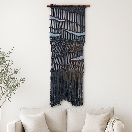 Tapiz 120 - Peso Dormido - Tapiz de Macramé Tejido a Mano | Arte Mural Bohemio con Texturas y Ondas | Decoración de Pared Boho Chic | Colgante de Pared Minimalista Natural