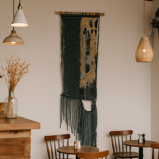 Tapiz 119 ~ La Cicatriz de la Memoria. Tapiz de macramé negro y crudo | Decoración de pared boho | Arte textil hecho a mano