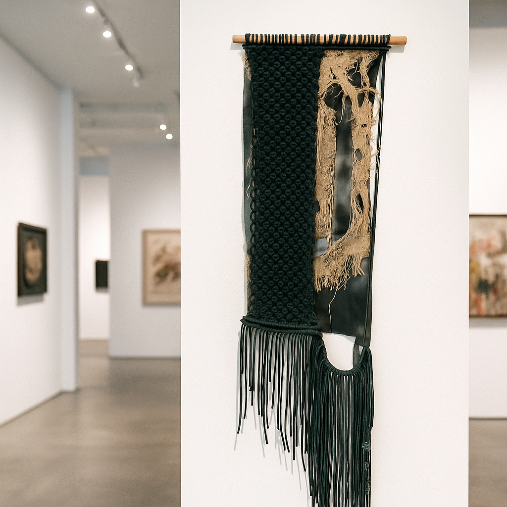 Tapiz 119 ~ La Cicatriz de la Memoria. Tapiz de macramé negro y crudo | Decoración de pared boho | Arte textil hecho a mano